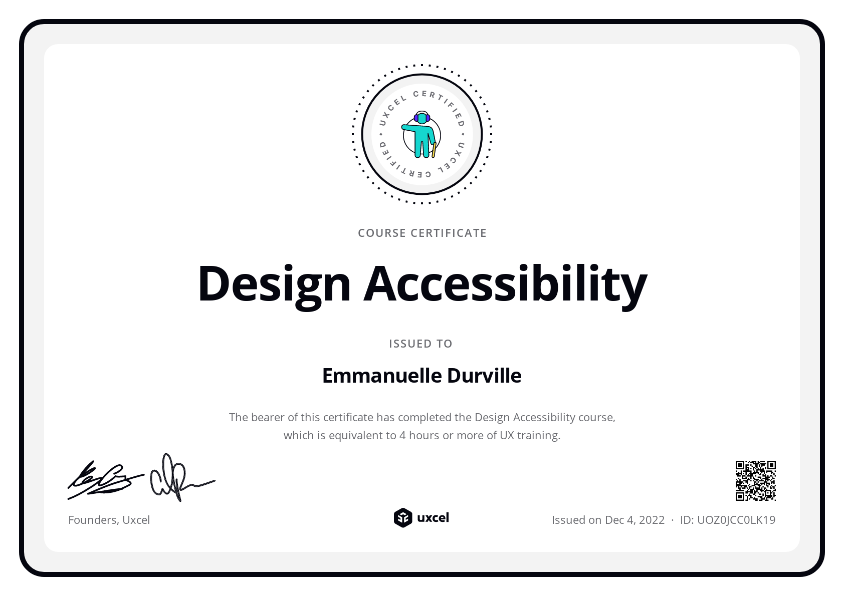 Emmanuelle Durville's certificate